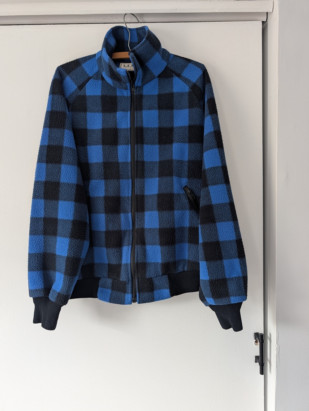 L.L.Bean Blue Black Buffalo Plaid Fleece Full Zip Jacket Unisex M